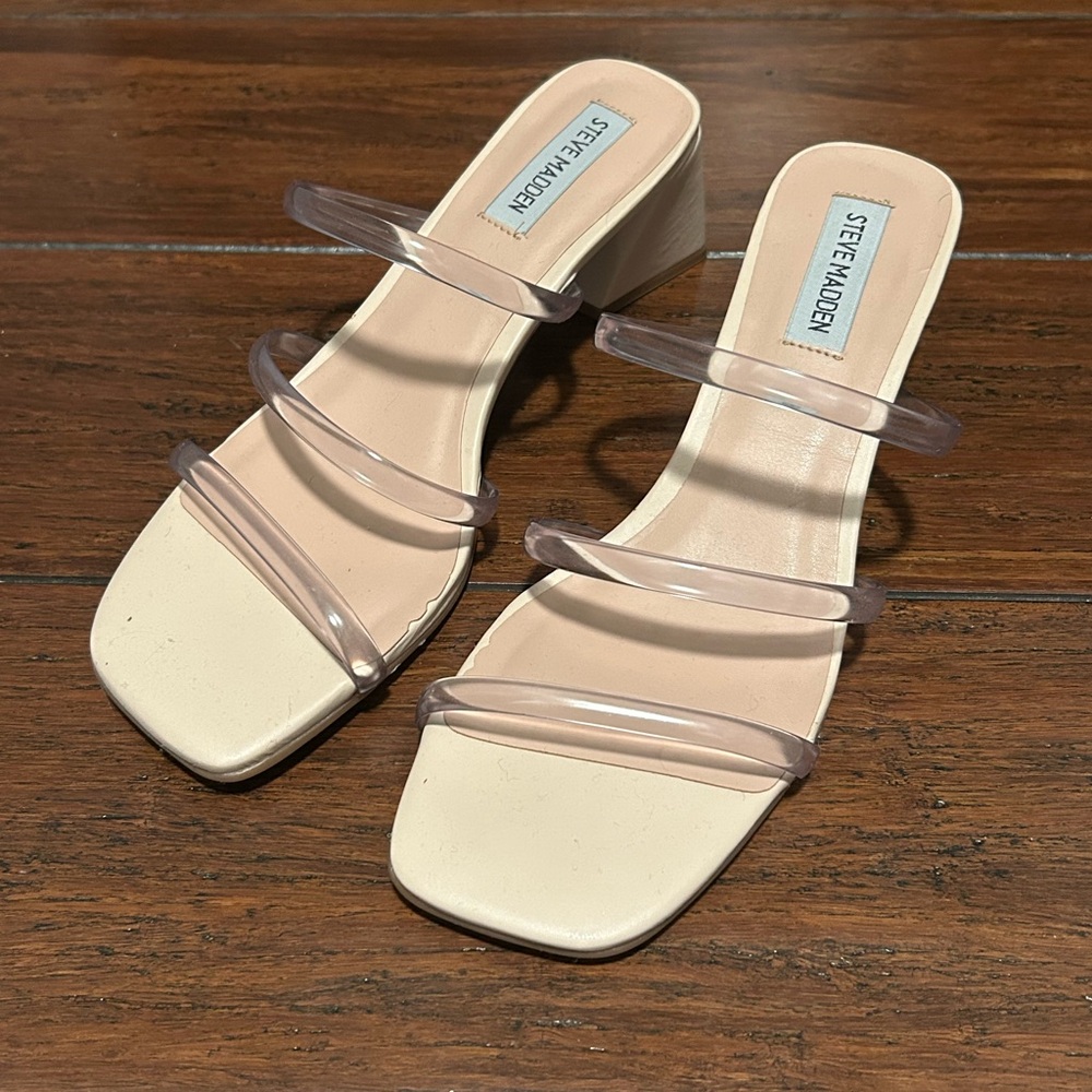 Steve Madden Clear Strap Cream Heels